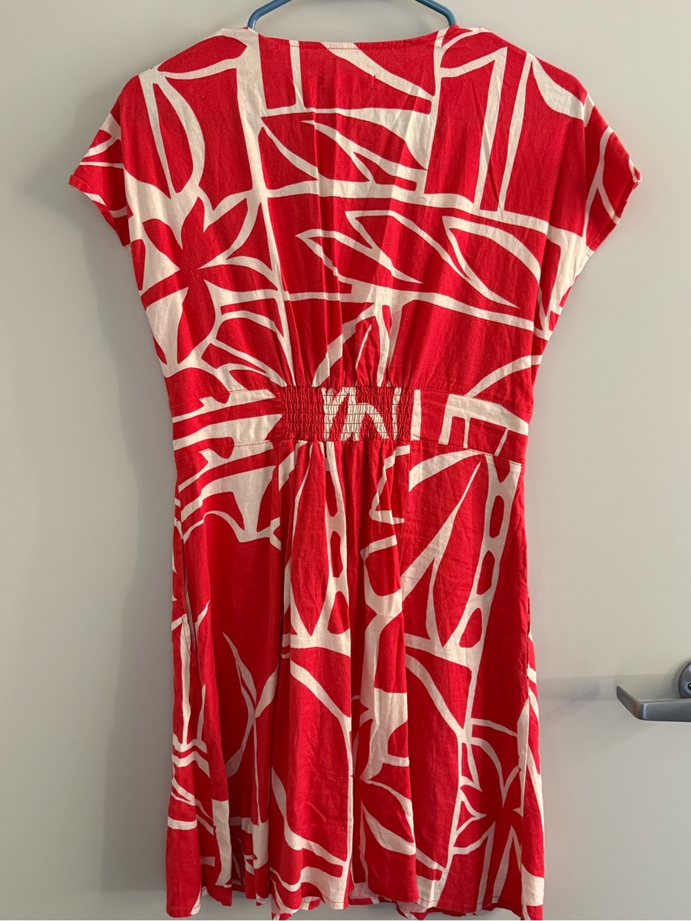 Marine Layer Red and White V-Neck Button-Front Women's Dress cotton - Picture 5 of 6